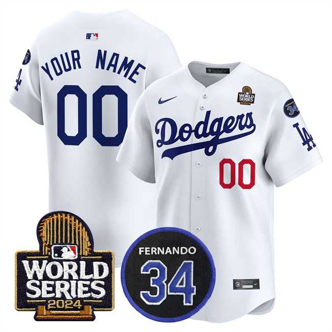 Mens Los Angeles Dodgers ACTIVE PLAYER Custom White 2024 World Series With Fernando Memorial Patch Limited Stitched Baseball Jersey